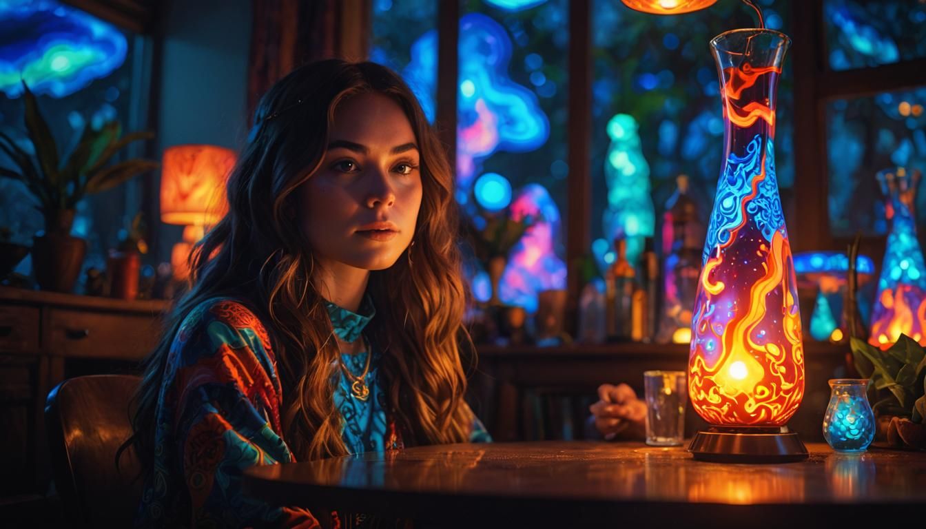 Psychedelic Concept Art: Woman Gazing at Lava Lamp