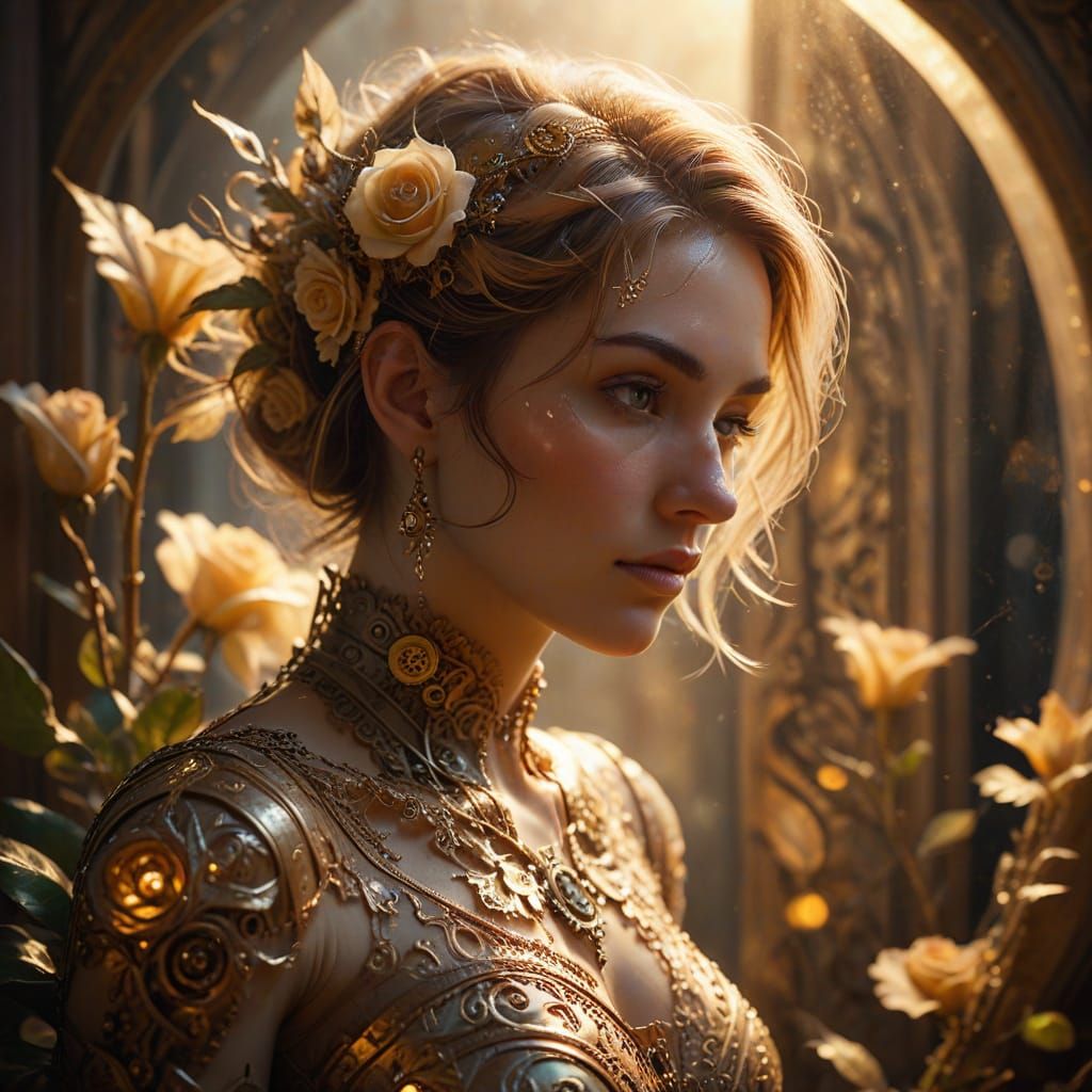 Mysterious Woman Unfolds from Parchment in Warm, Golden Ligh...