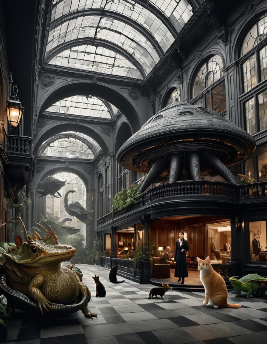 Exotic Party: Hyperrealistic Alien and Human Celebration