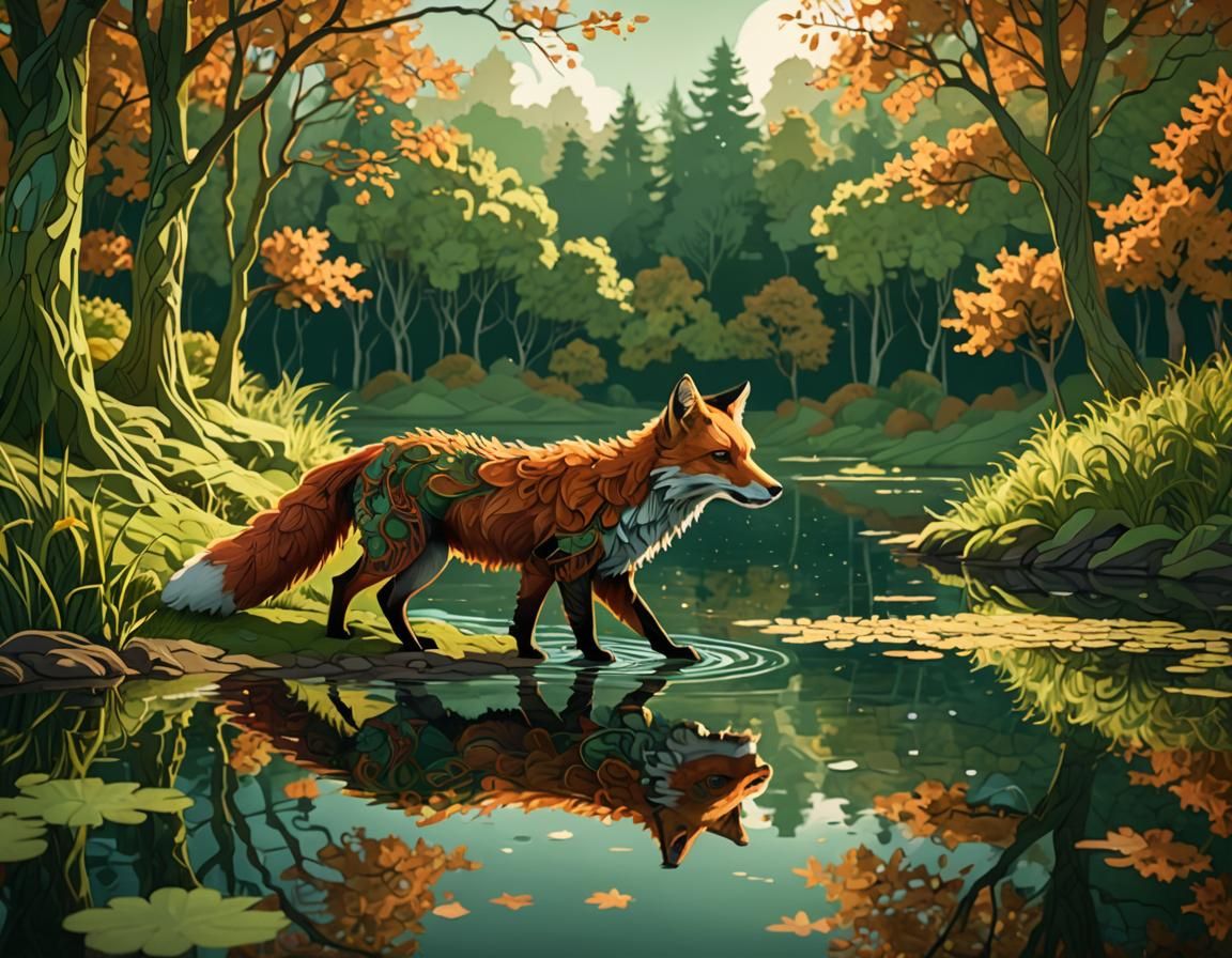 Red Fox Lady by Irish Lake in Fractal Art