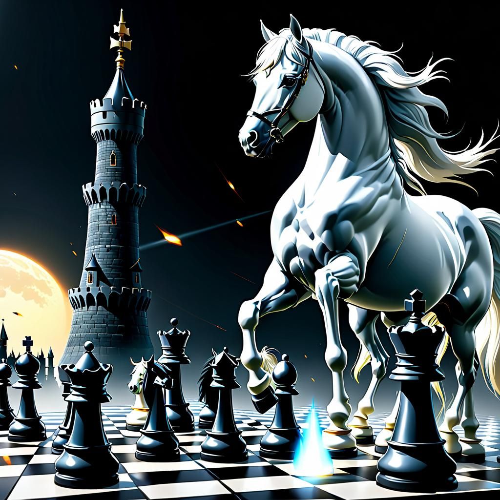 Black Tower Under Attack by White Horse, Cartoon Anime