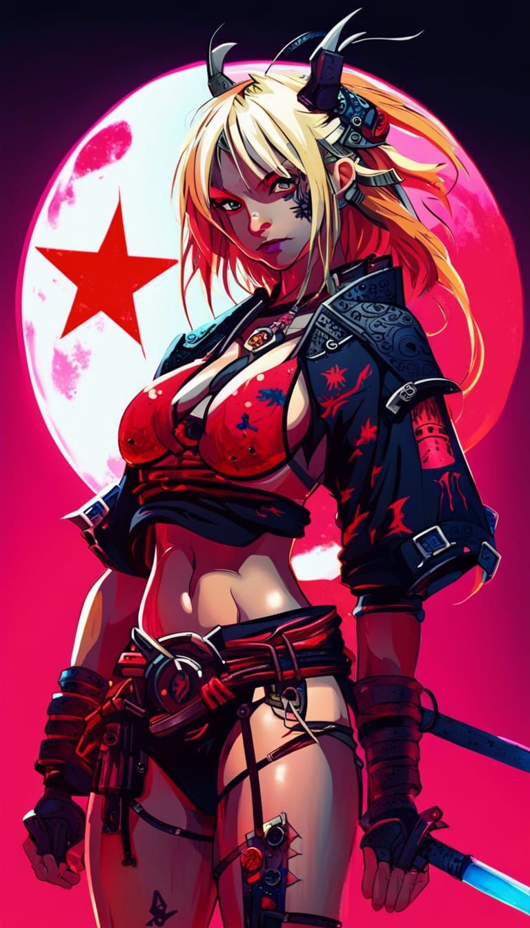 Cyberpunk Samurai Girl with Dragon Tattoo