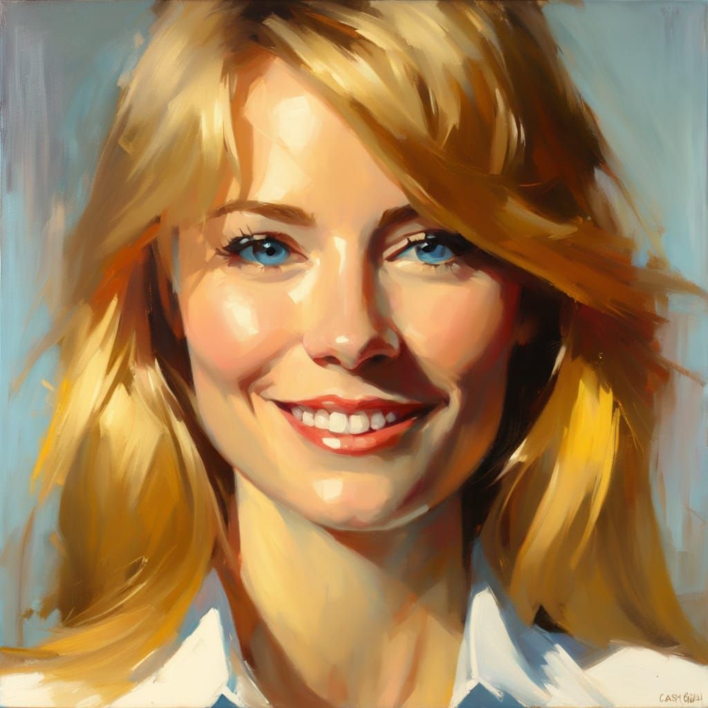 Stylized Impressionistic Portrait of a Smiling Woman