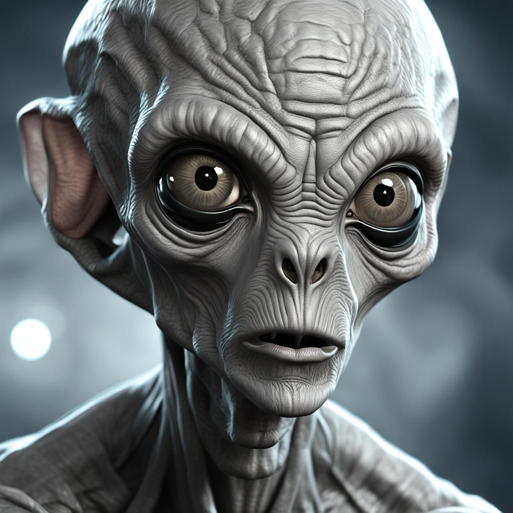 Hyperrealistic 3D Render of a Grey Alien