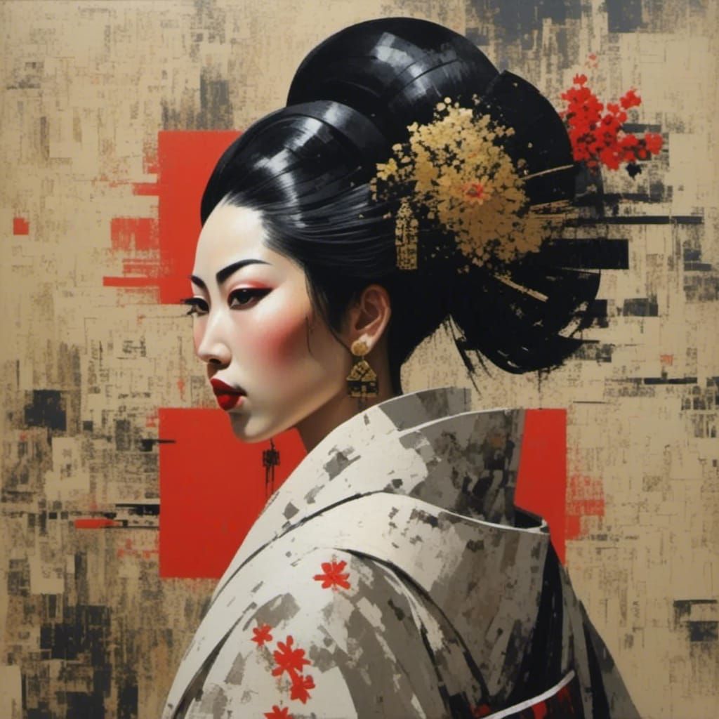 Geisha Portrait in Geometric Style