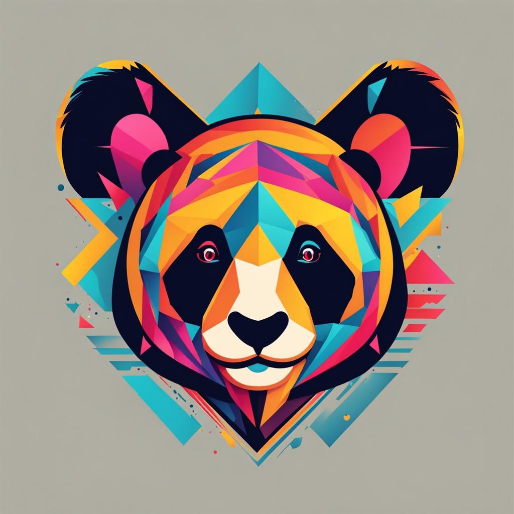 Minimalist Panda Logo with Heart in Bauhaus Style