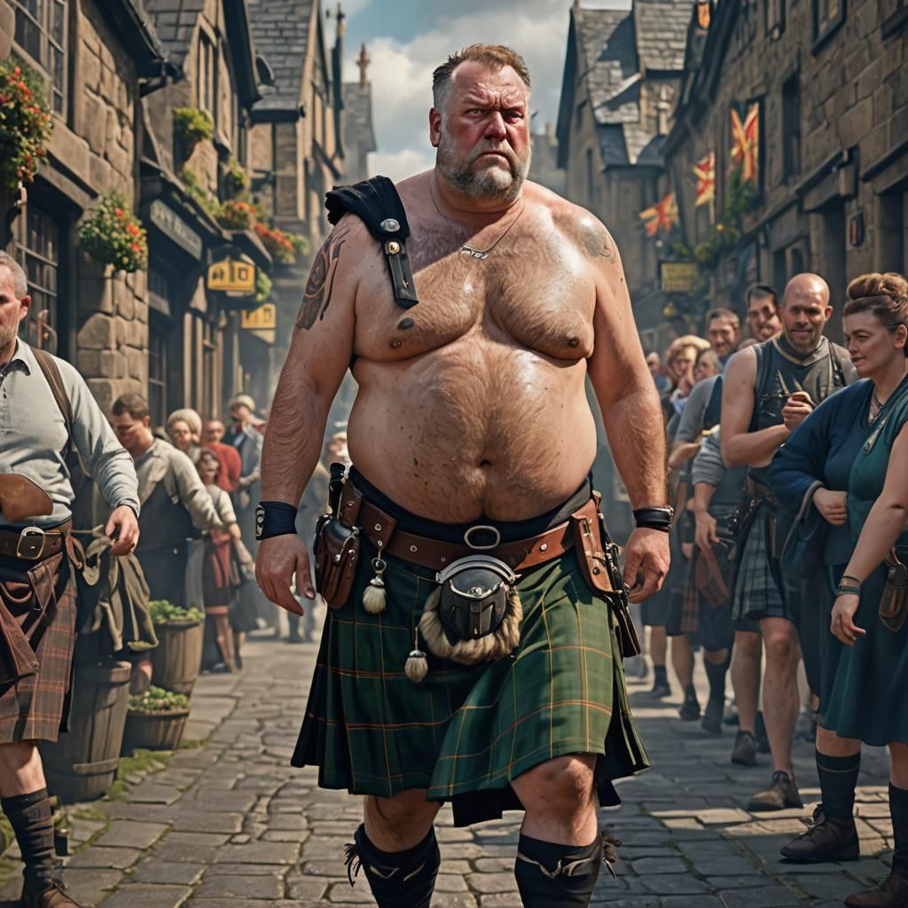 Hyperrealistic Scottish Man in Kilt: Detailed Digital Art