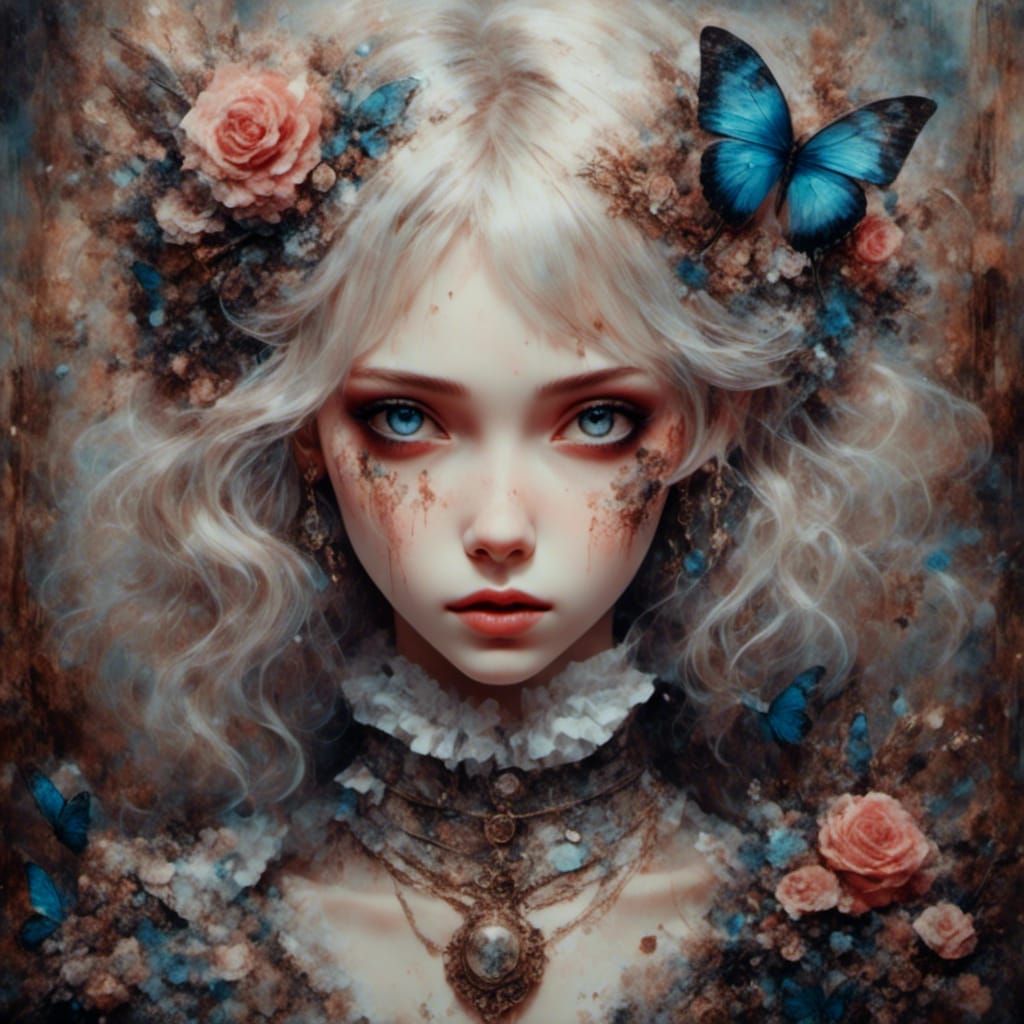 Vintage Gothic Steampunk Alice in Wonderland Illustration