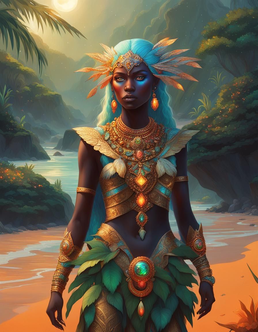 Jungle and Beach Goddess with Iridescent Hair