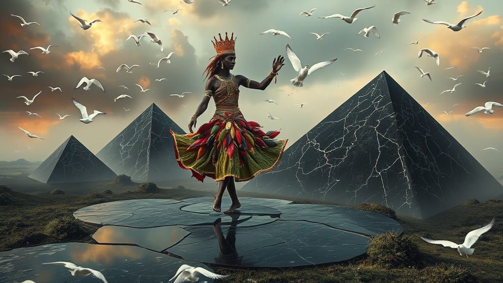 Mystical Prince Dancing in a Surreal Landscape