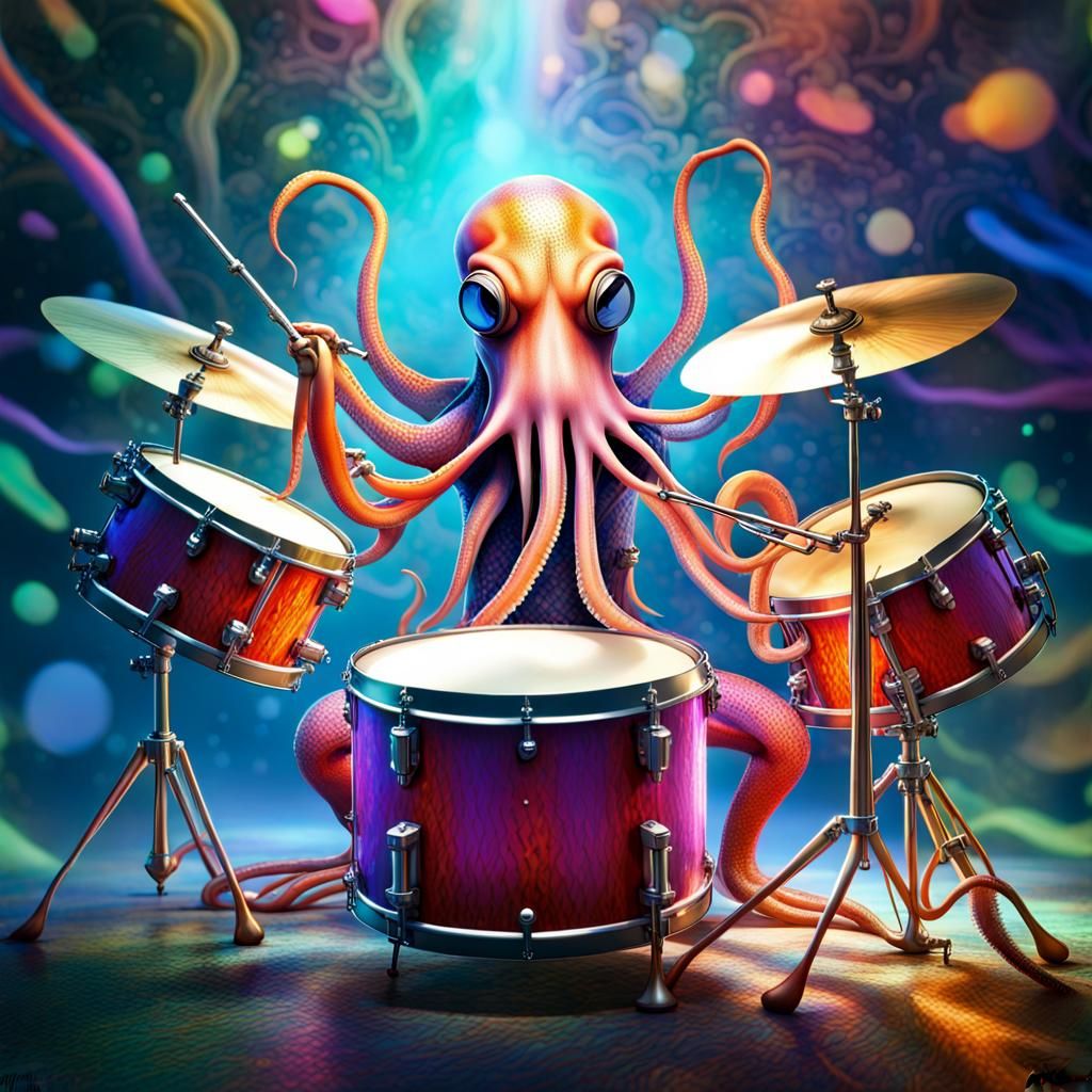 Colorful Squid Drummer in a Digital Art Style