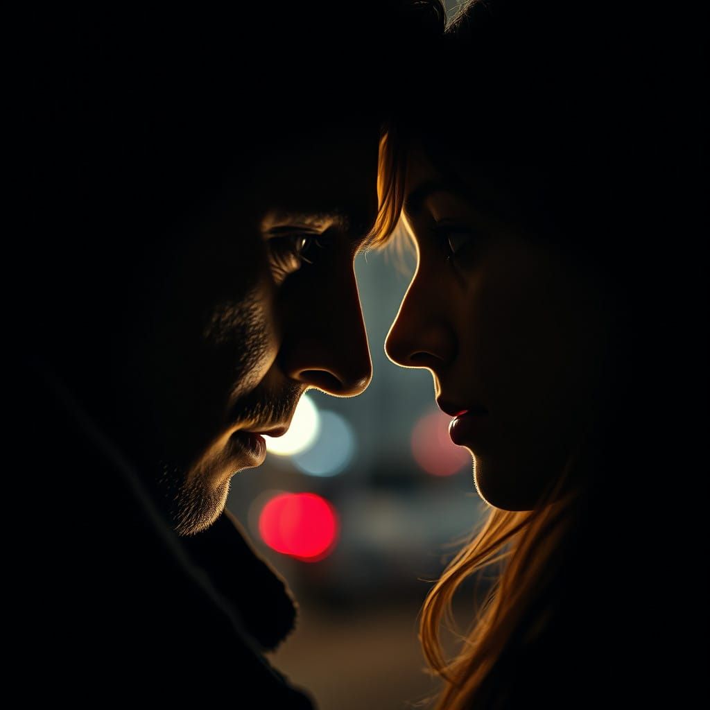 Cinematic Strangers in the Night, Moody Close-up Portrait
