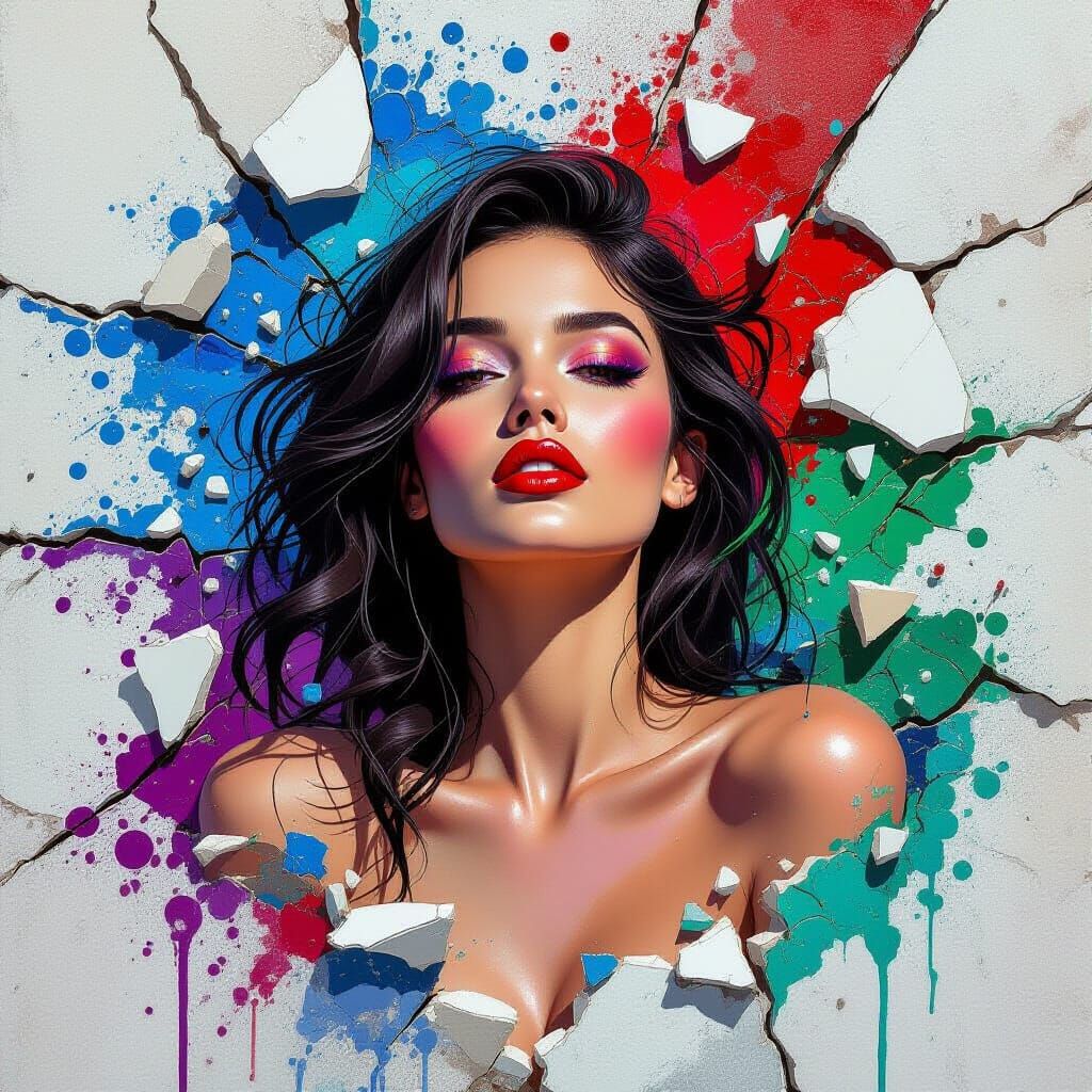 Dynamic Portrait with Ceramic Shards in Digital Collage