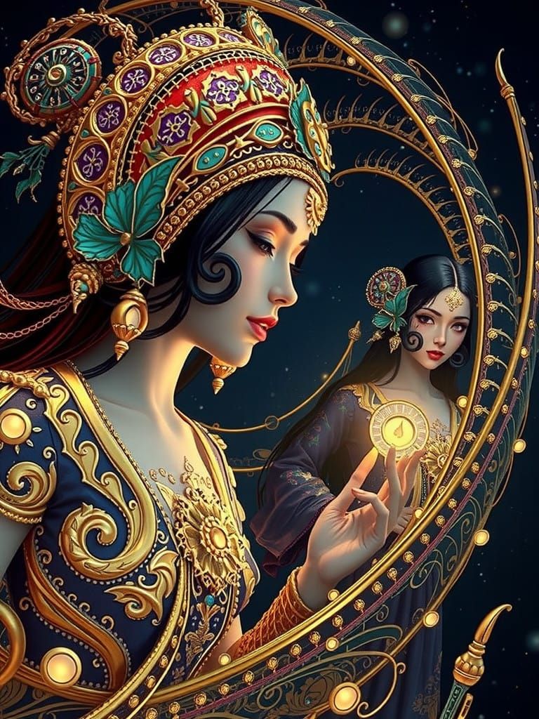 Mystical Dark Fantasy Landscape in Cyberpunk Art Nouveau Sty...