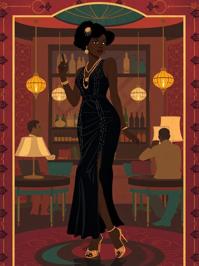 Flapper in Speakeasy: Art Deco Poster Style