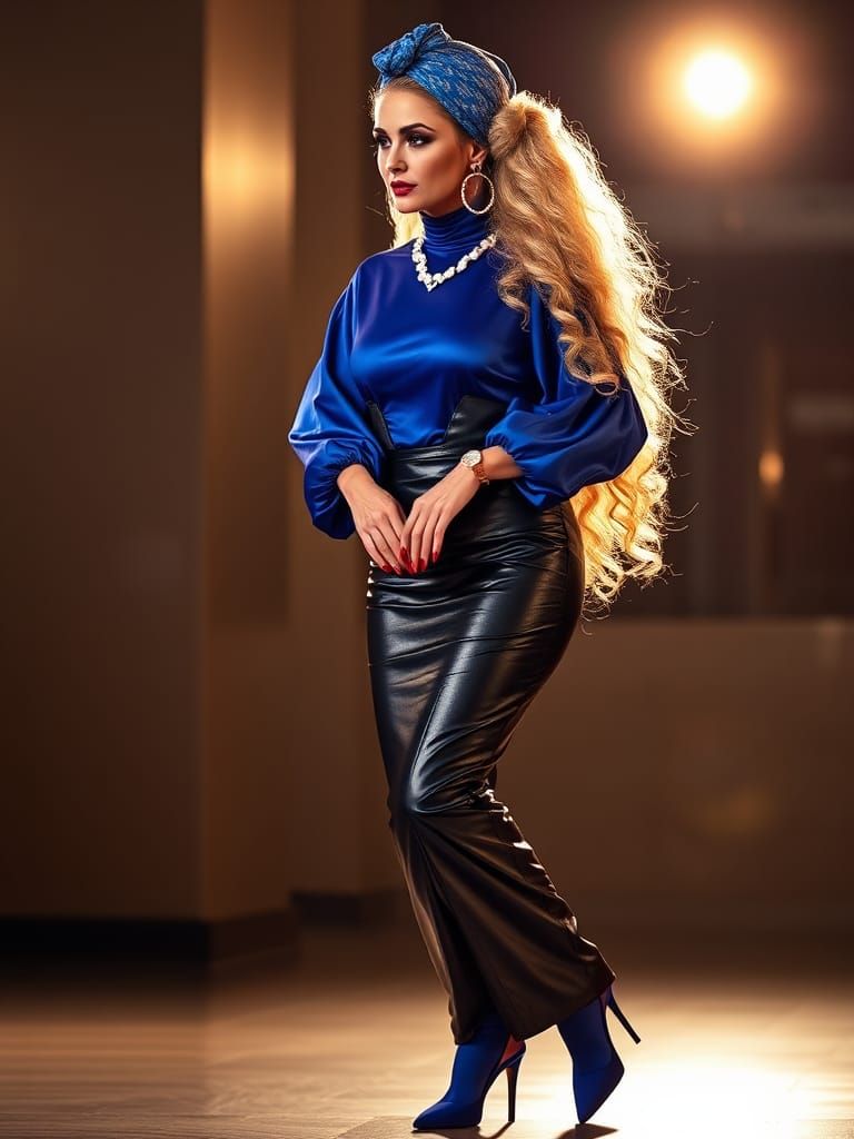 Elegant Woman in Blue: High-Fashion Glamour Portrait