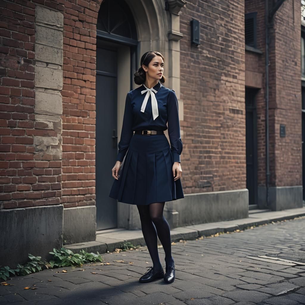 Girl in Navy Outfit: Cinematic Film Still