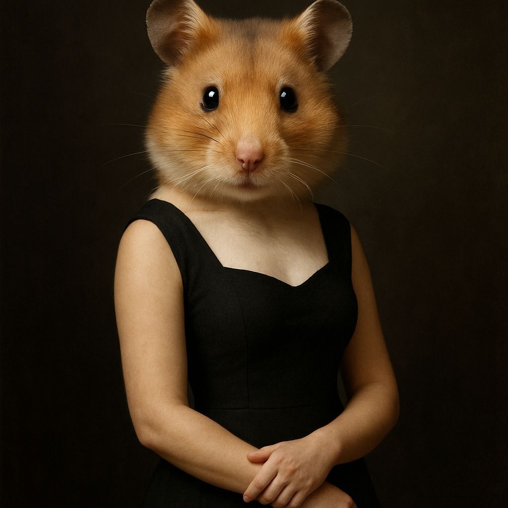 Hamster Woman in Elegant Black Dress