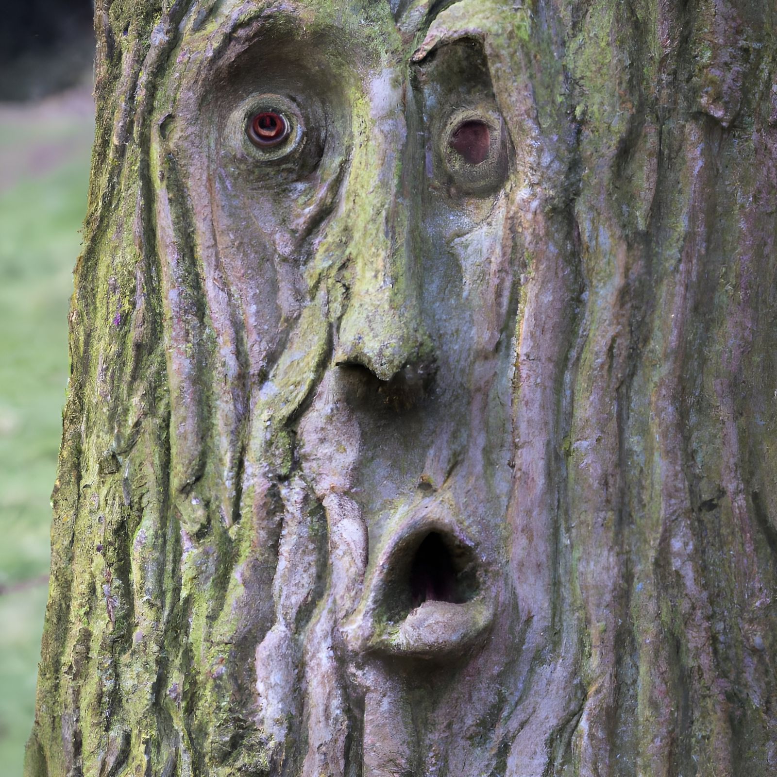 Face Carved into Ancient Gnarled Tree