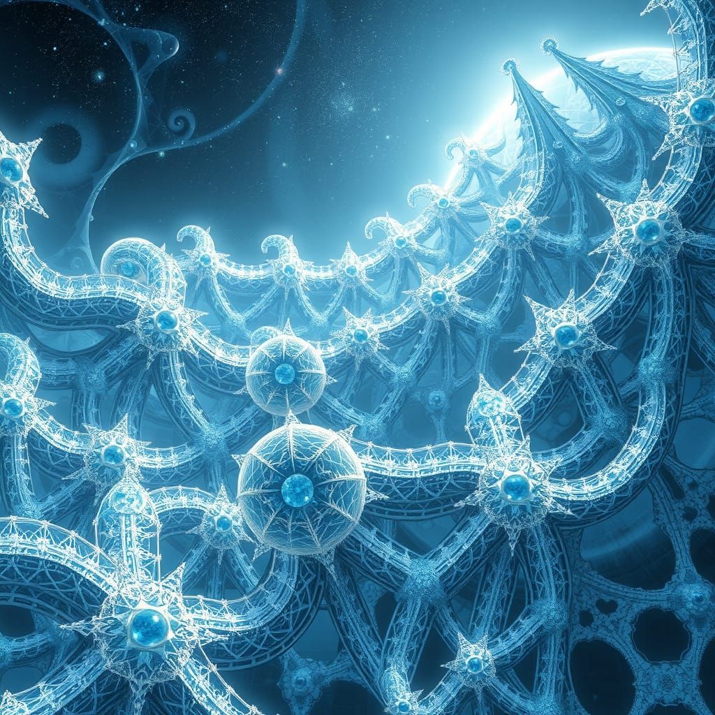 Celestial Silver and Blue Diamond Fractals