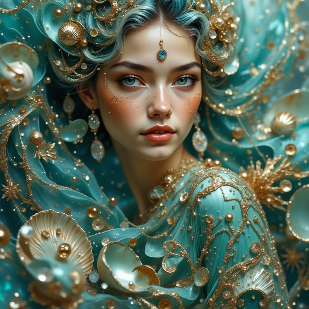 Peacock Mermaid Beauty in Dreamy Anime Style