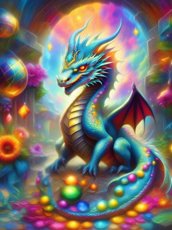 Luminescent Dragon in Chalk Art Rendering