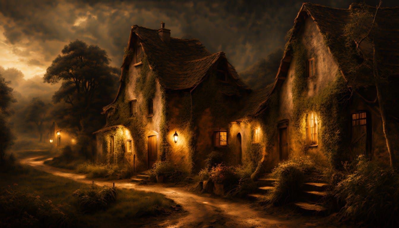 Renaissance Cottages Under a Stormy Sky