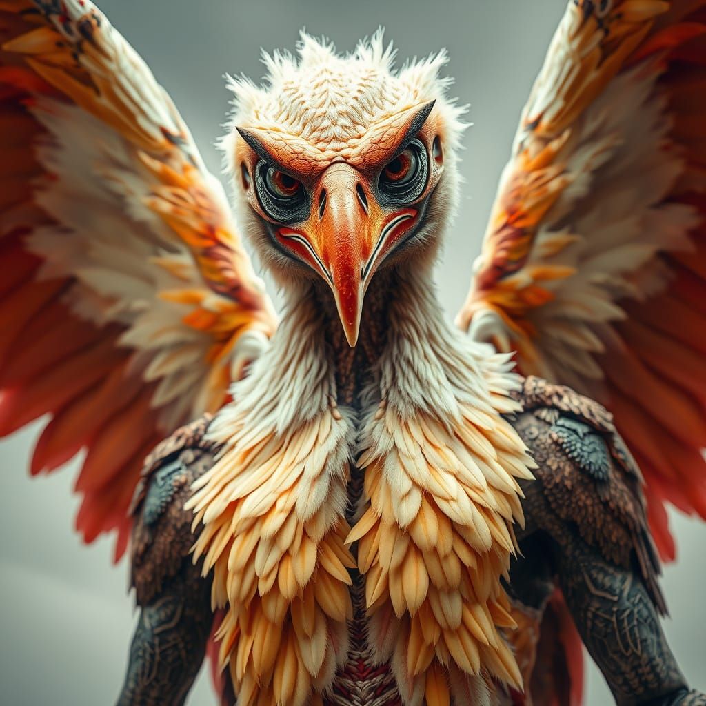 Feathered Alien Humanoid Portrait in Bold Colors