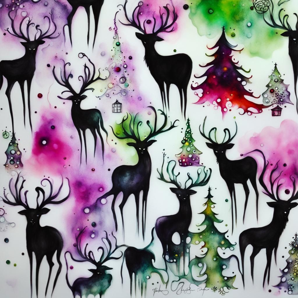The Misfits Christmas in Whimsical Goth Alcohol Inks