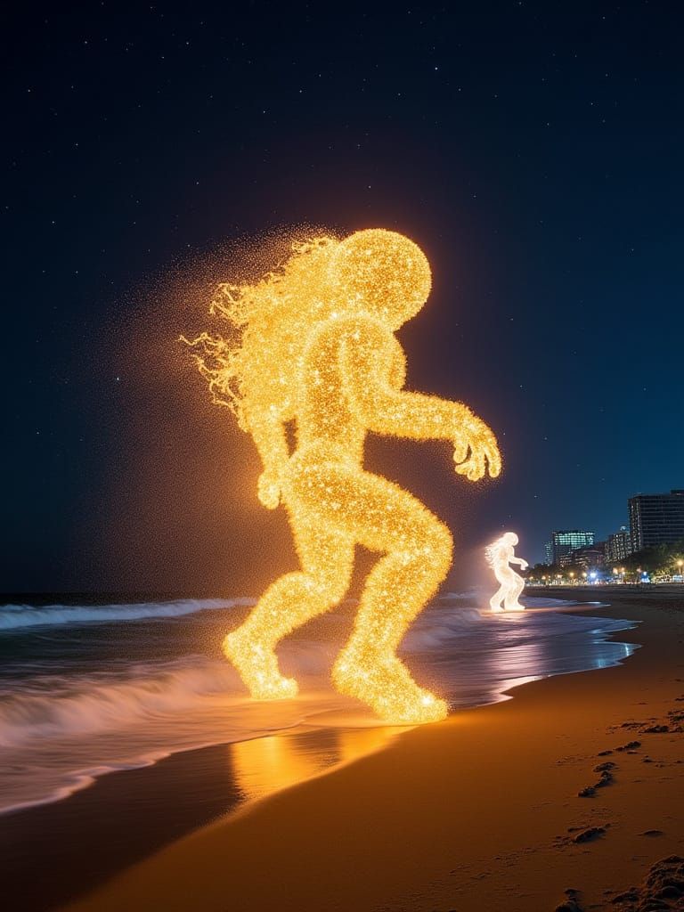 Glowing Curly Whirlingtons on the Beach