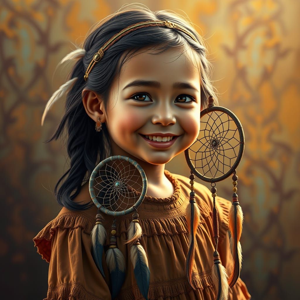 Native American Girl in Dreamcatcher Splendor