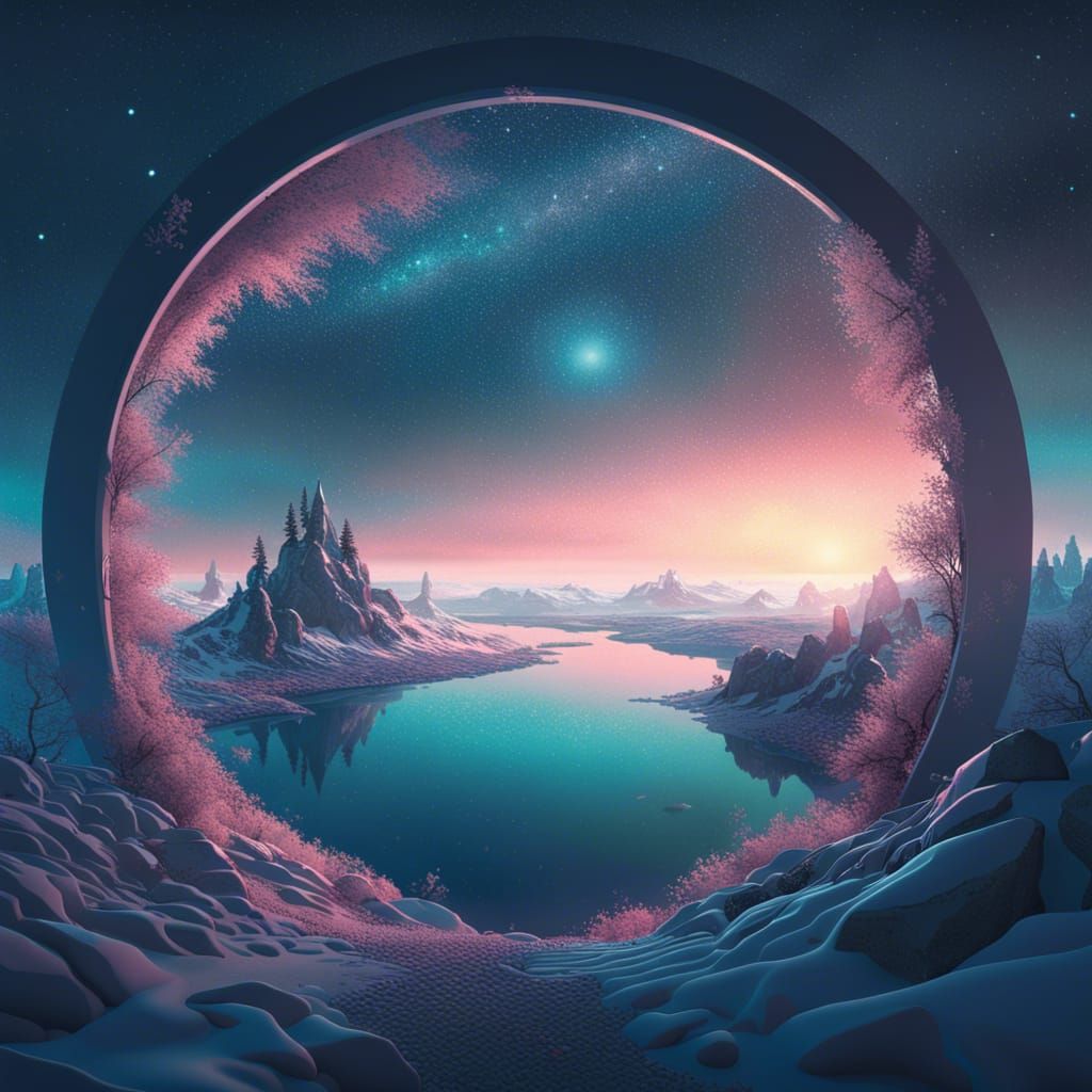 Surreal Circular Landscape in Vector Art Style