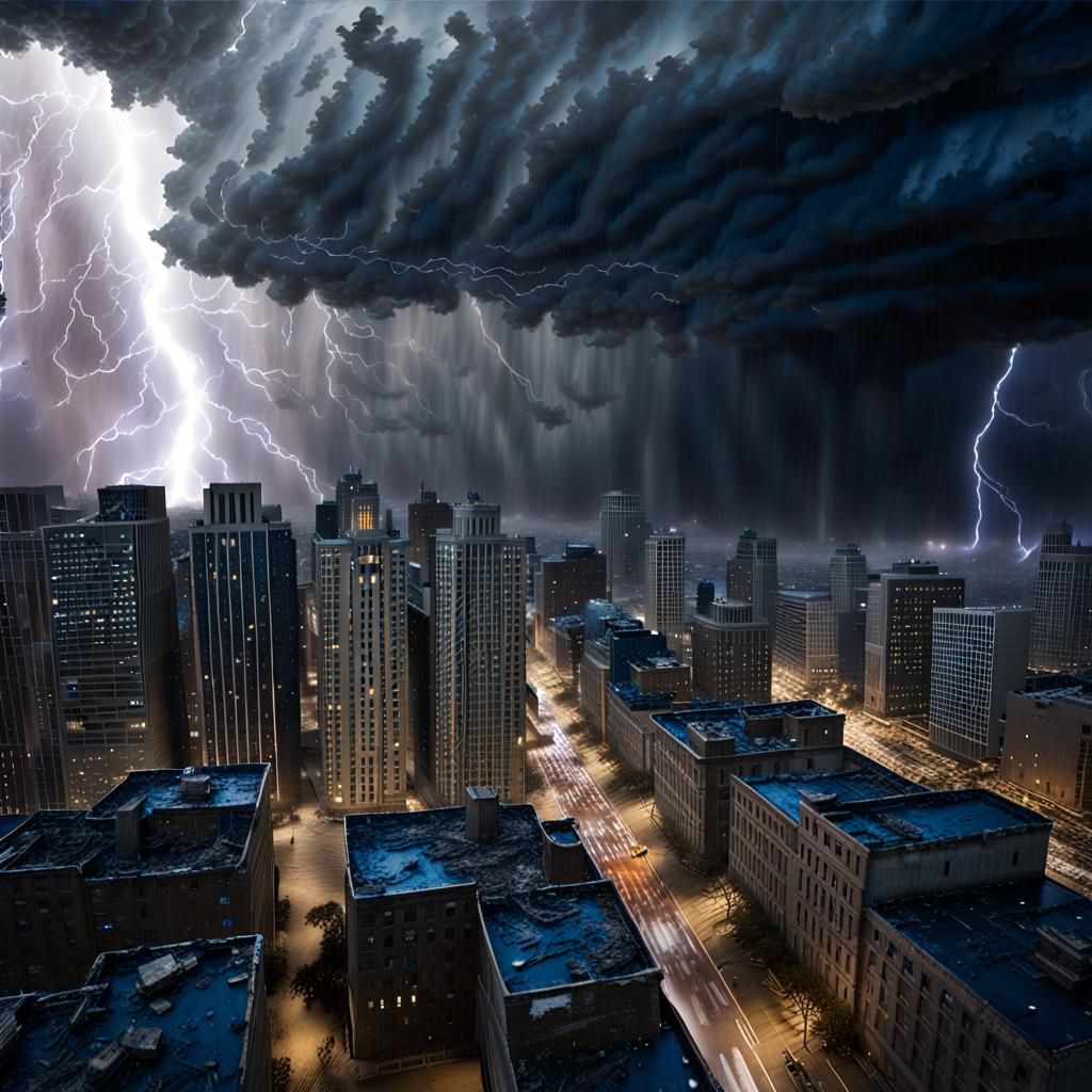 City Engulfed by a Severe Storm