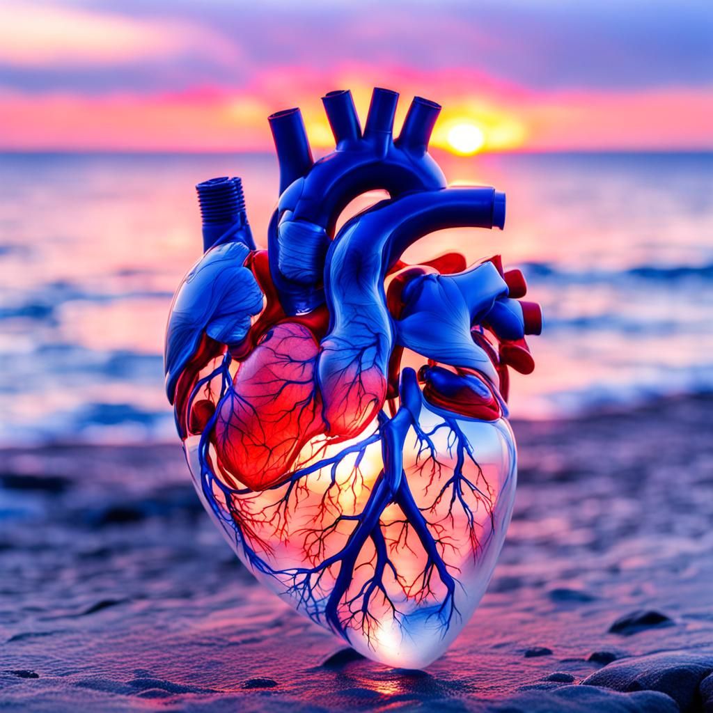 Transparent Heart with Sunrise Background