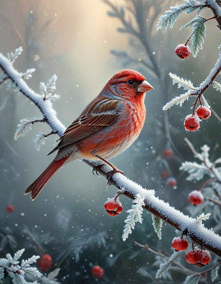 Male House Finch in Winter Light