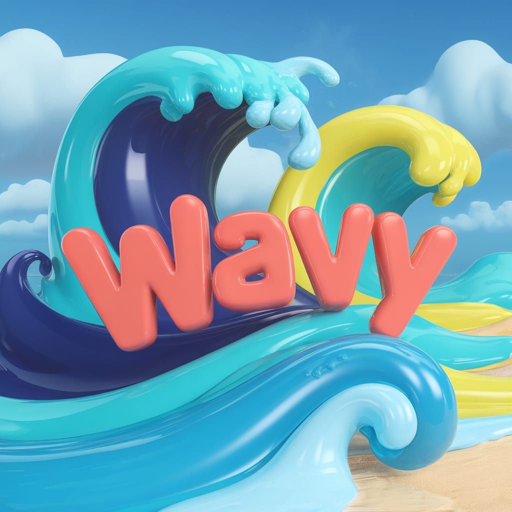 Vibrant Cartoon Waves in Pixar 3D Style