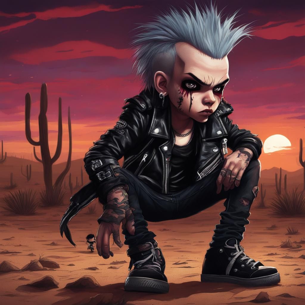 Chibi Punk Rocker in Twilight Desert