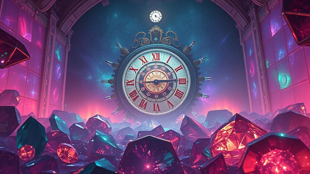 Gemstone Room with Ethereal Clockwork, Digital Art