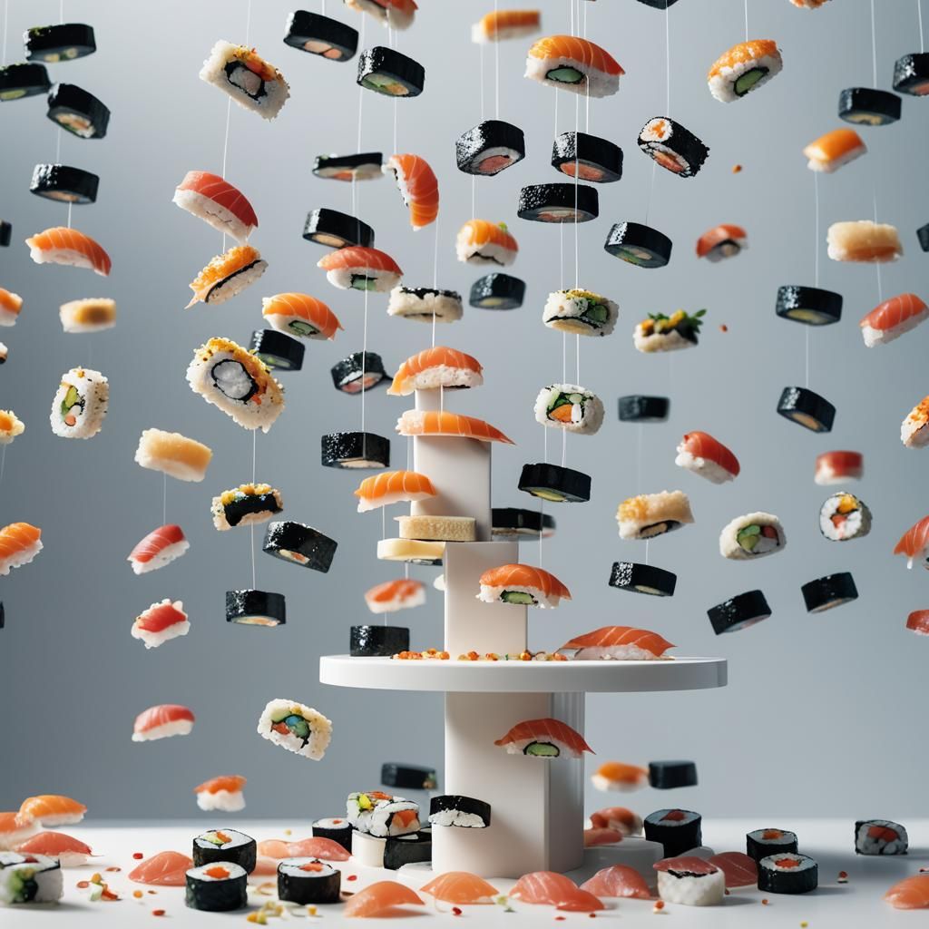 Floating Sushi Composition in Detailed Matte Painting