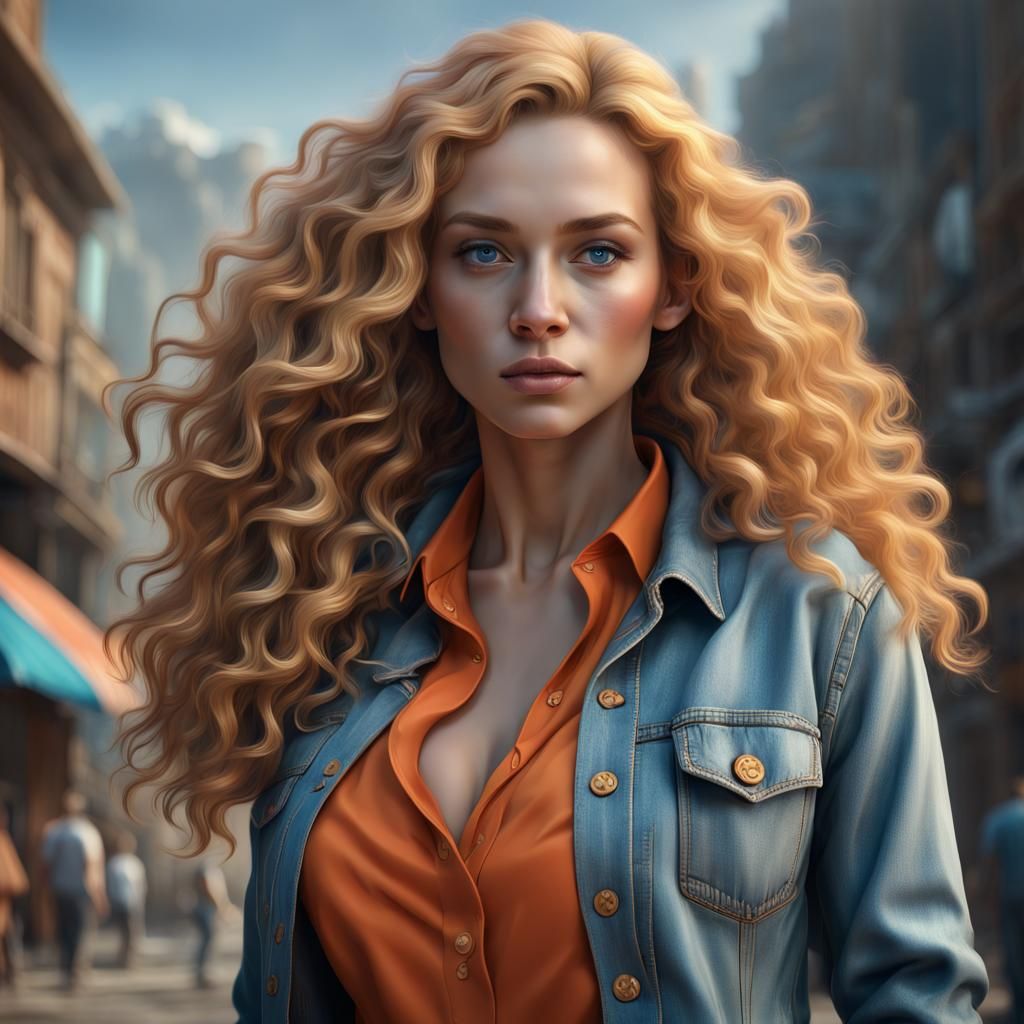 Blonde Woman in Denim Jacket: Fantasy Concept Art