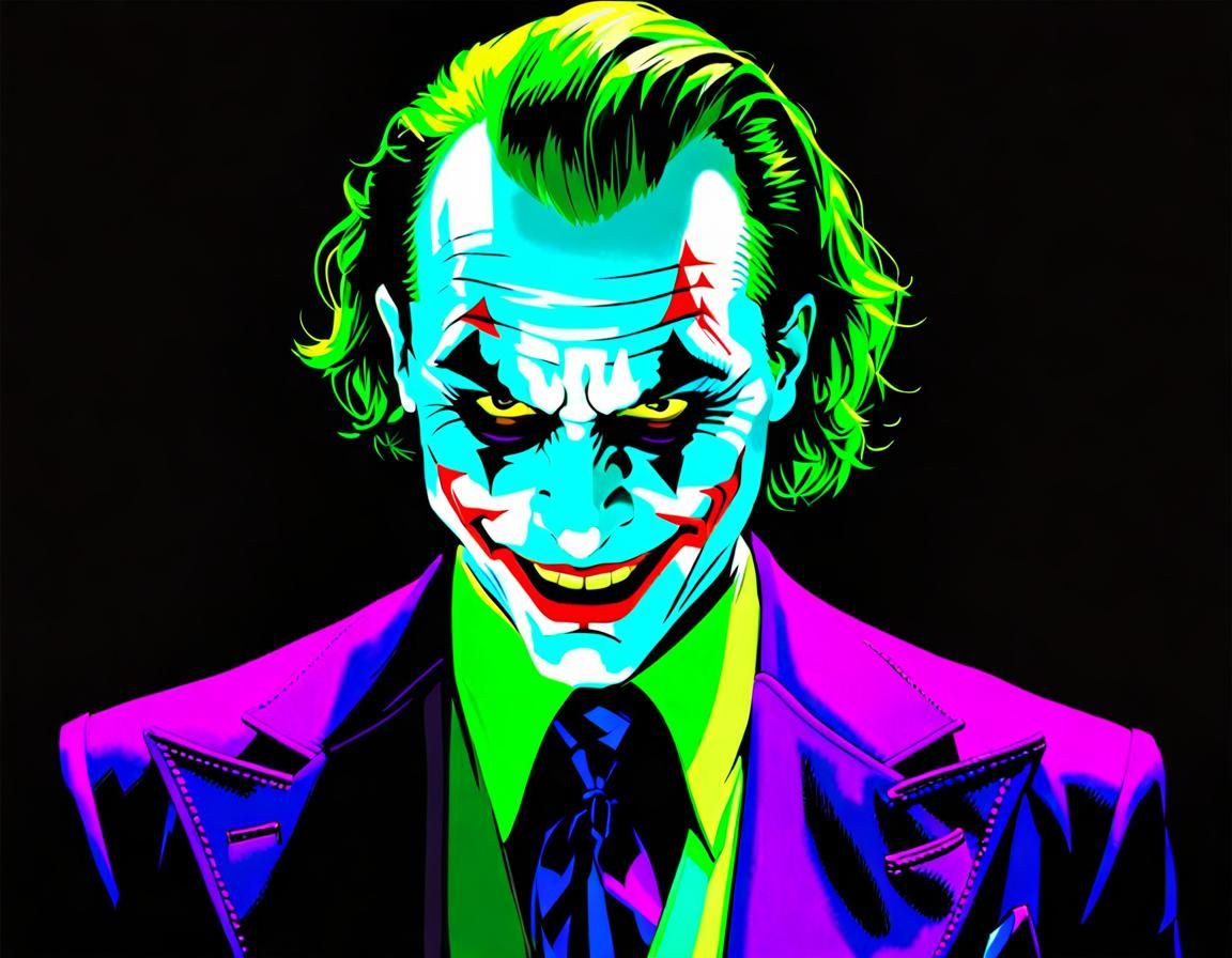 Joker Portrait in Fluorescent Comic Book Art