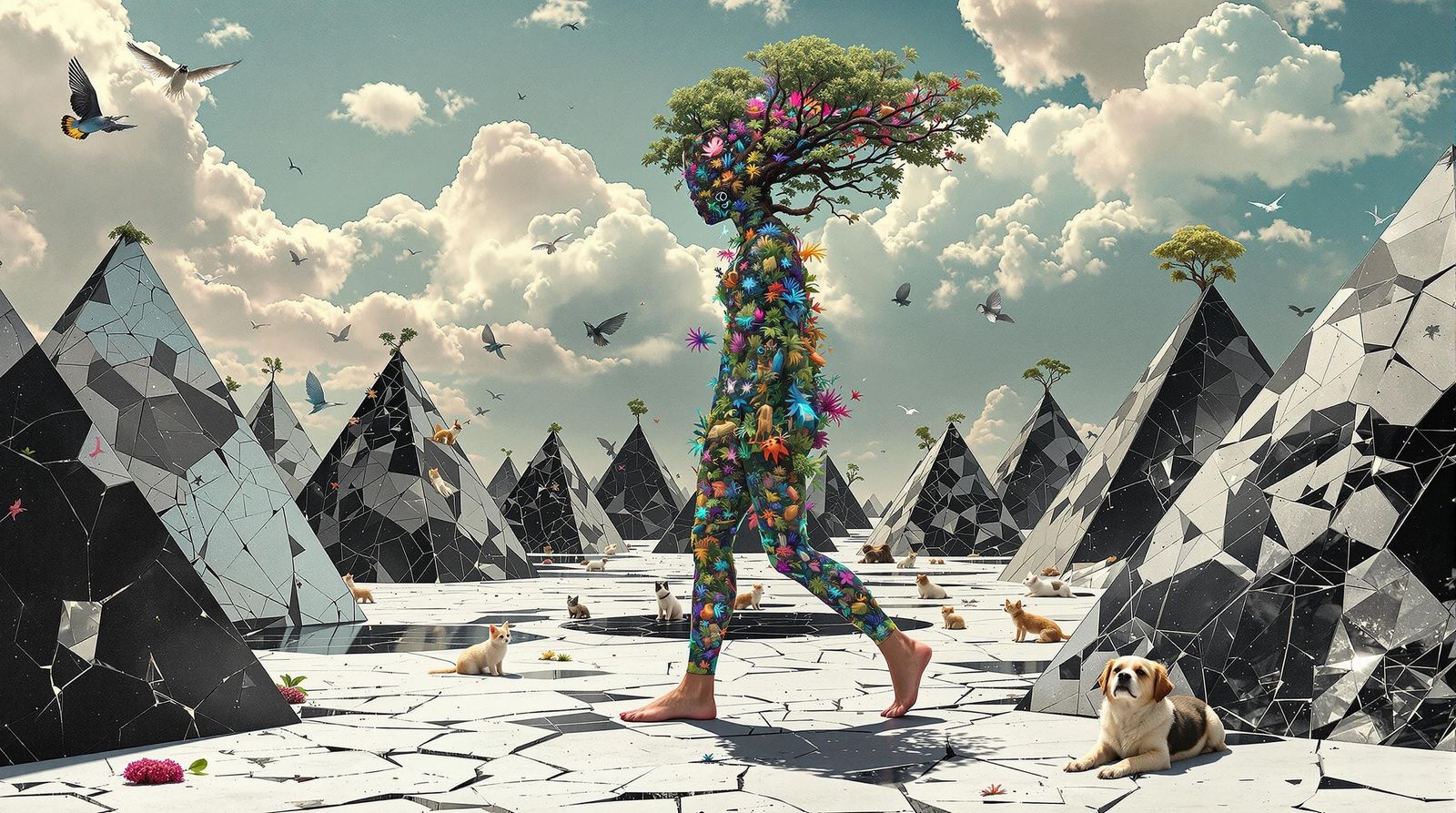 Surreal Goddess of Interconnected Ecosystems Walks on Cracke...