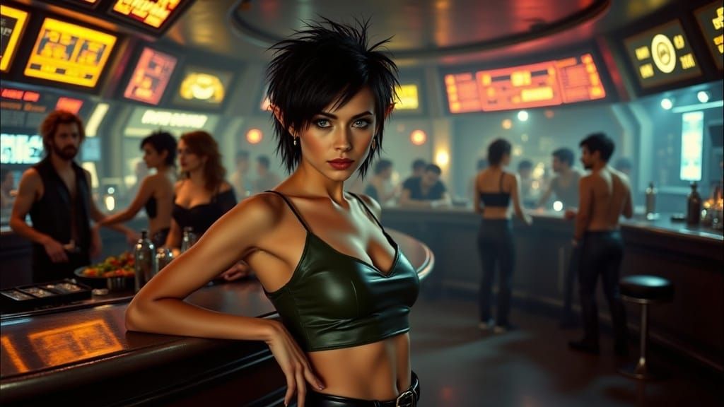 Cyberpunk Bar Scene with Elven Bartender