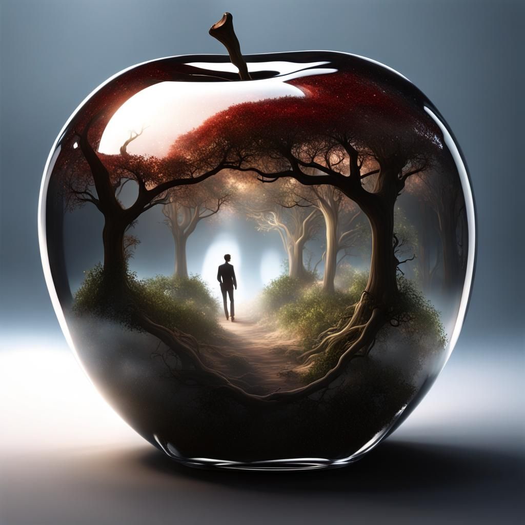 Trail Inside Glass Apple with Space Creature
