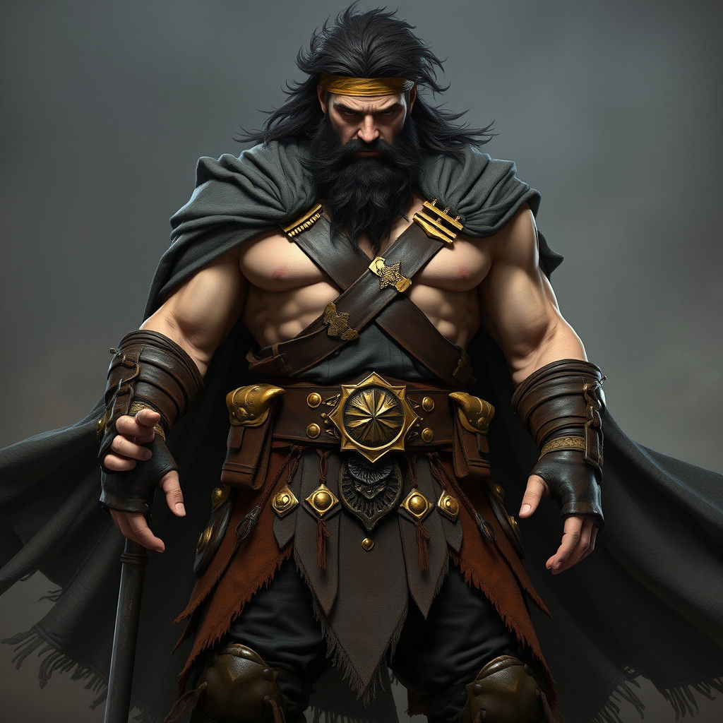 Fierce Fantasy Warrior with Sword in Beksiński Style