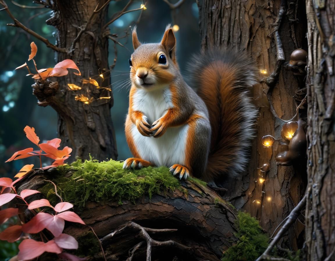 A cute Squirrel in his tree home