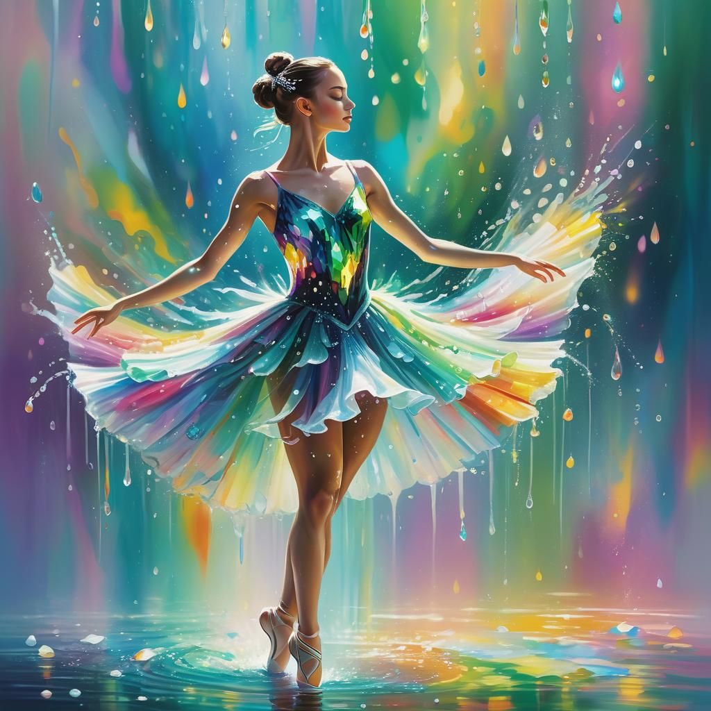 Water Ballerina Dancing in Rainbow Light