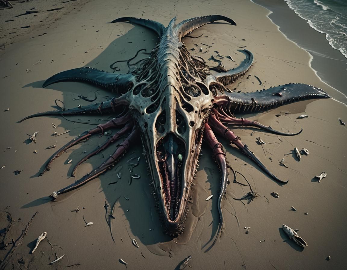 Horrific Insectoid Whale Carcass on Beach