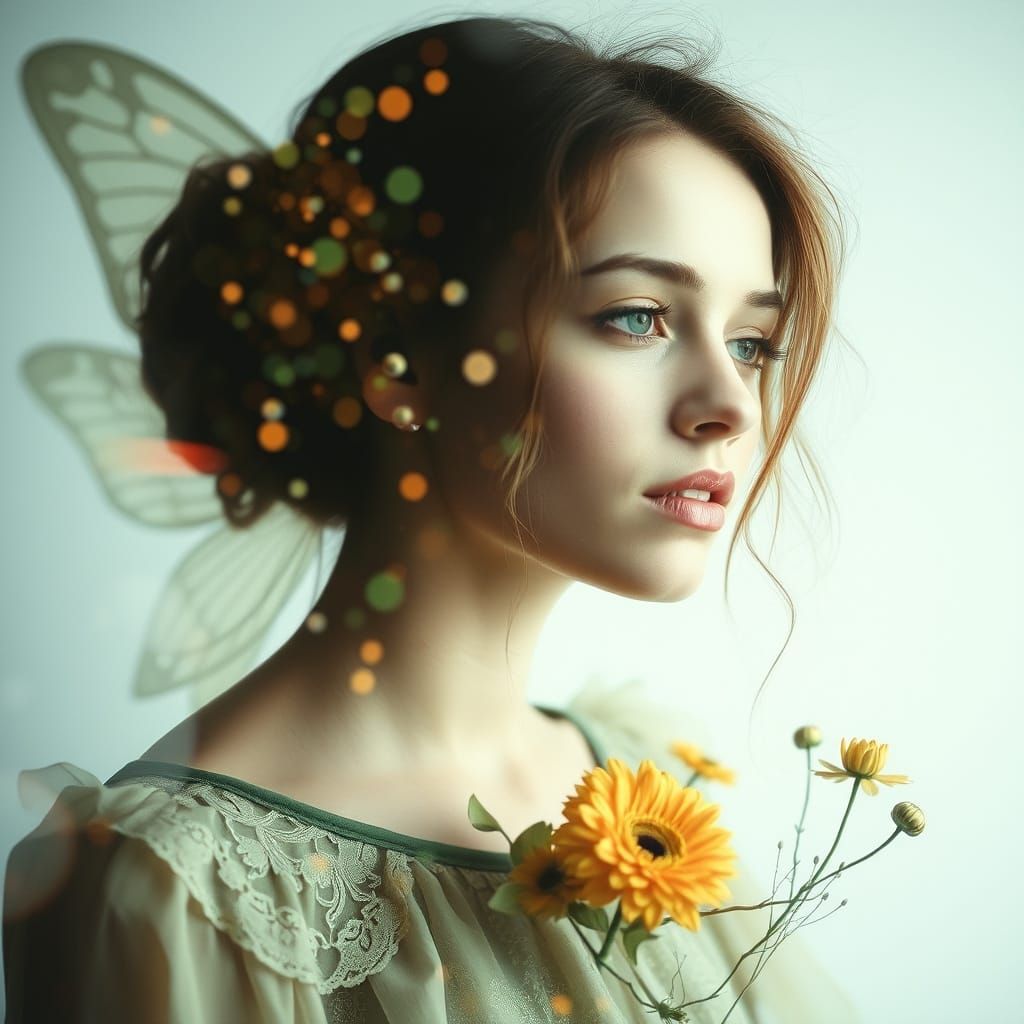Abstract Fairy Portrait in Double Exposure Style