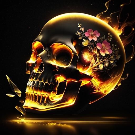 Golden Fire Diagram in Crystal Skull Ink Art
